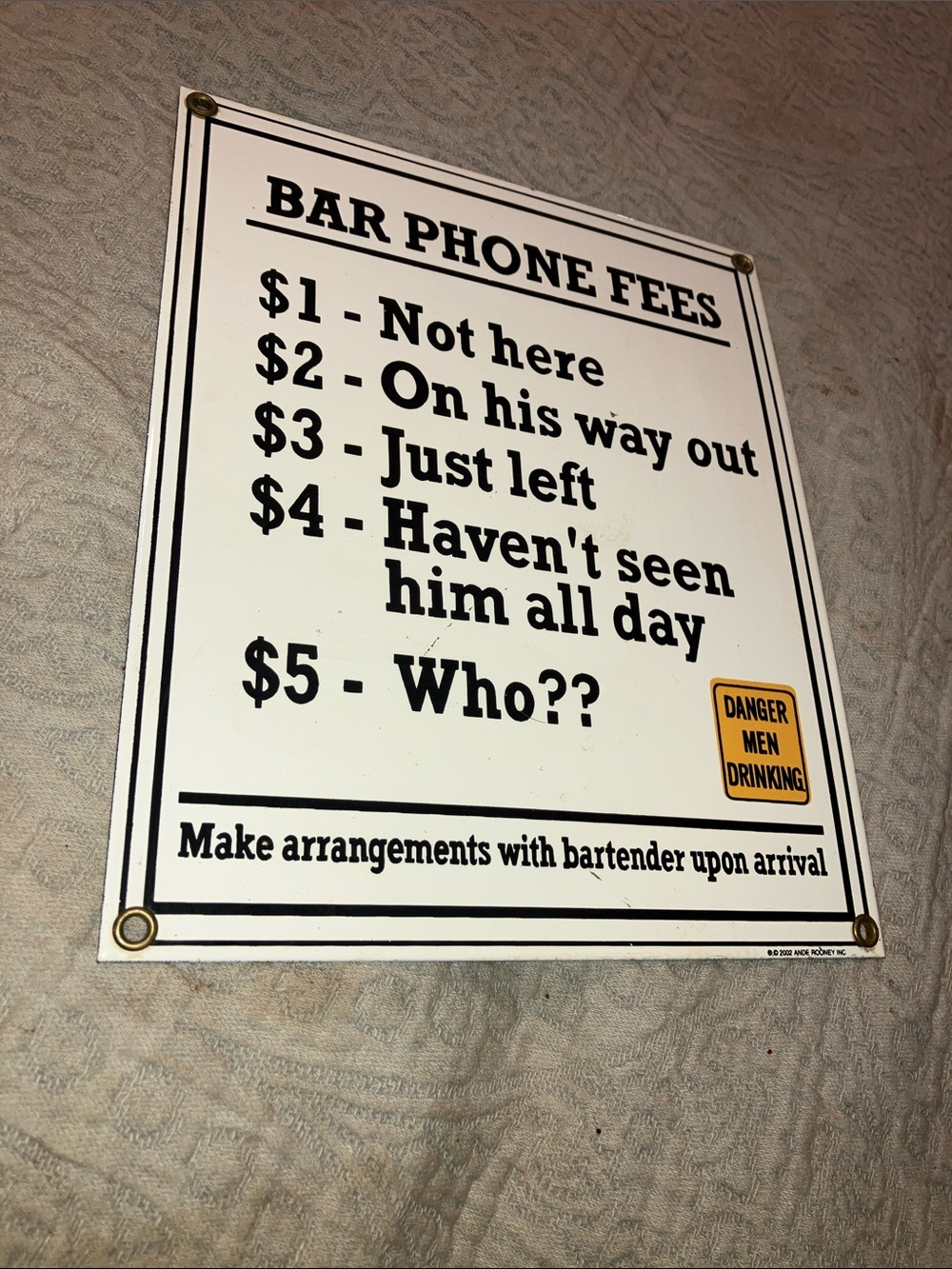 Bar Phone Fees Wall Sign - White and Black - Picture 2 of 3